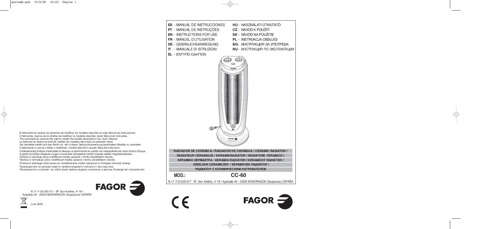 Guide utilisation  FAGOR CC-60  de la marque FAGOR