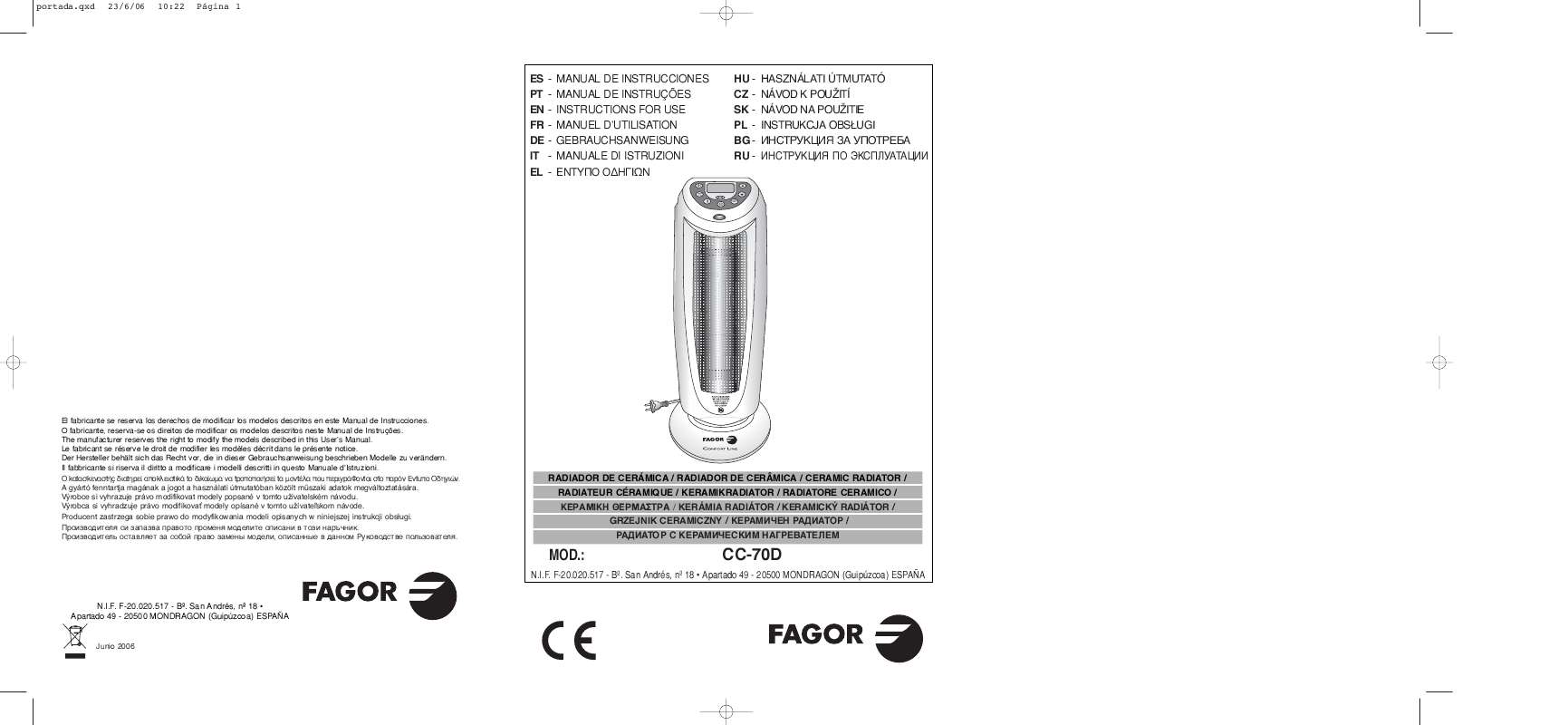 Guide utilisation  FAGOR CC-70D  de la marque FAGOR