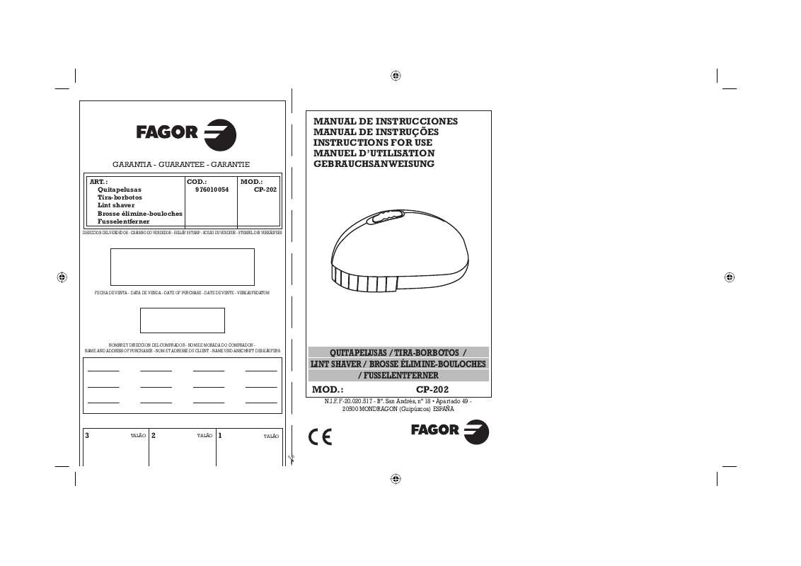 Guide utilisation  FAGOR CP-202  de la marque FAGOR