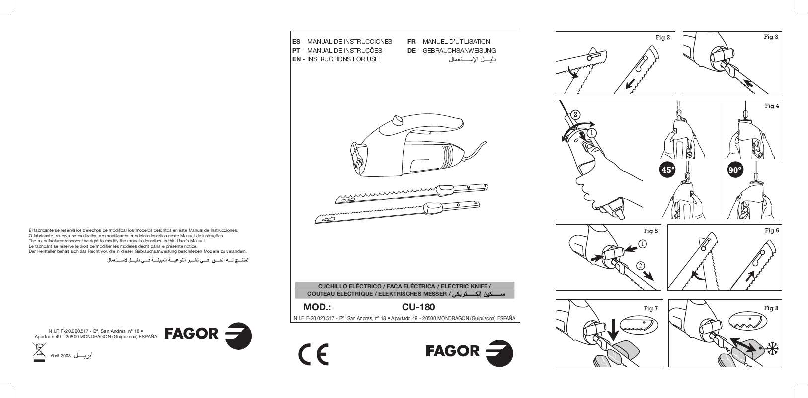 Guide utilisation  FAGOR CU-180  de la marque FAGOR