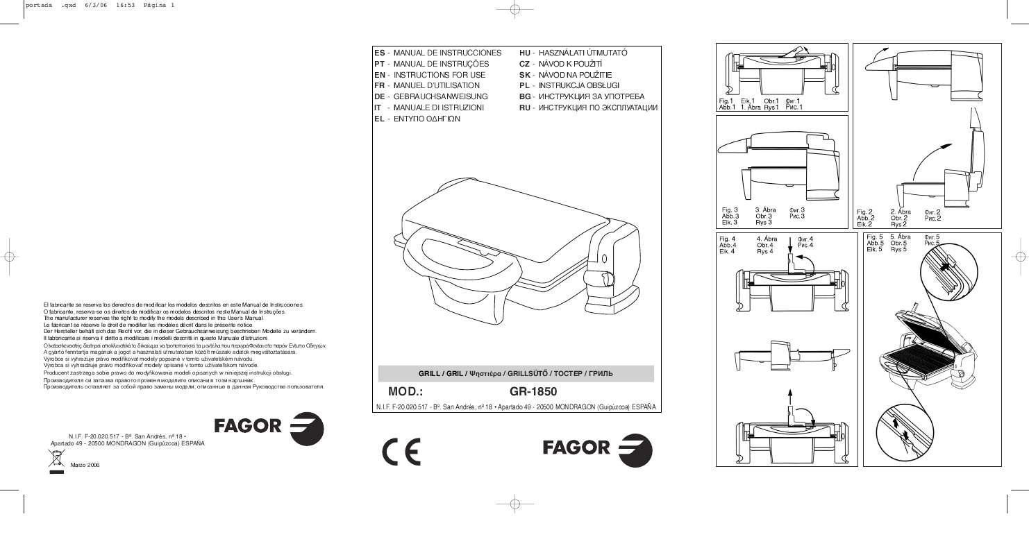 Guide utilisation  FAGOR GR 1850  de la marque FAGOR