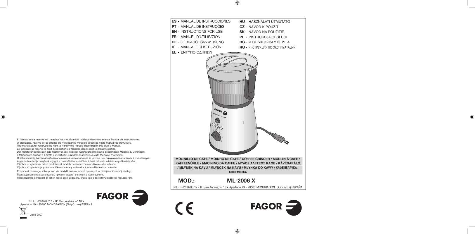 Guide utilisation  FAGOR ML-2006X  de la marque FAGOR