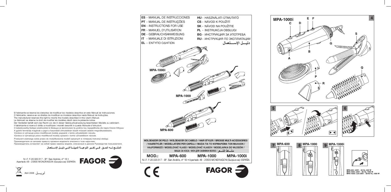 Guide utilisation  FAGOR MPA-1000  de la marque FAGOR
