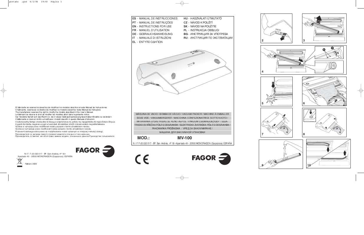 Guide utilisation  FAGOR MV 100  de la marque FAGOR