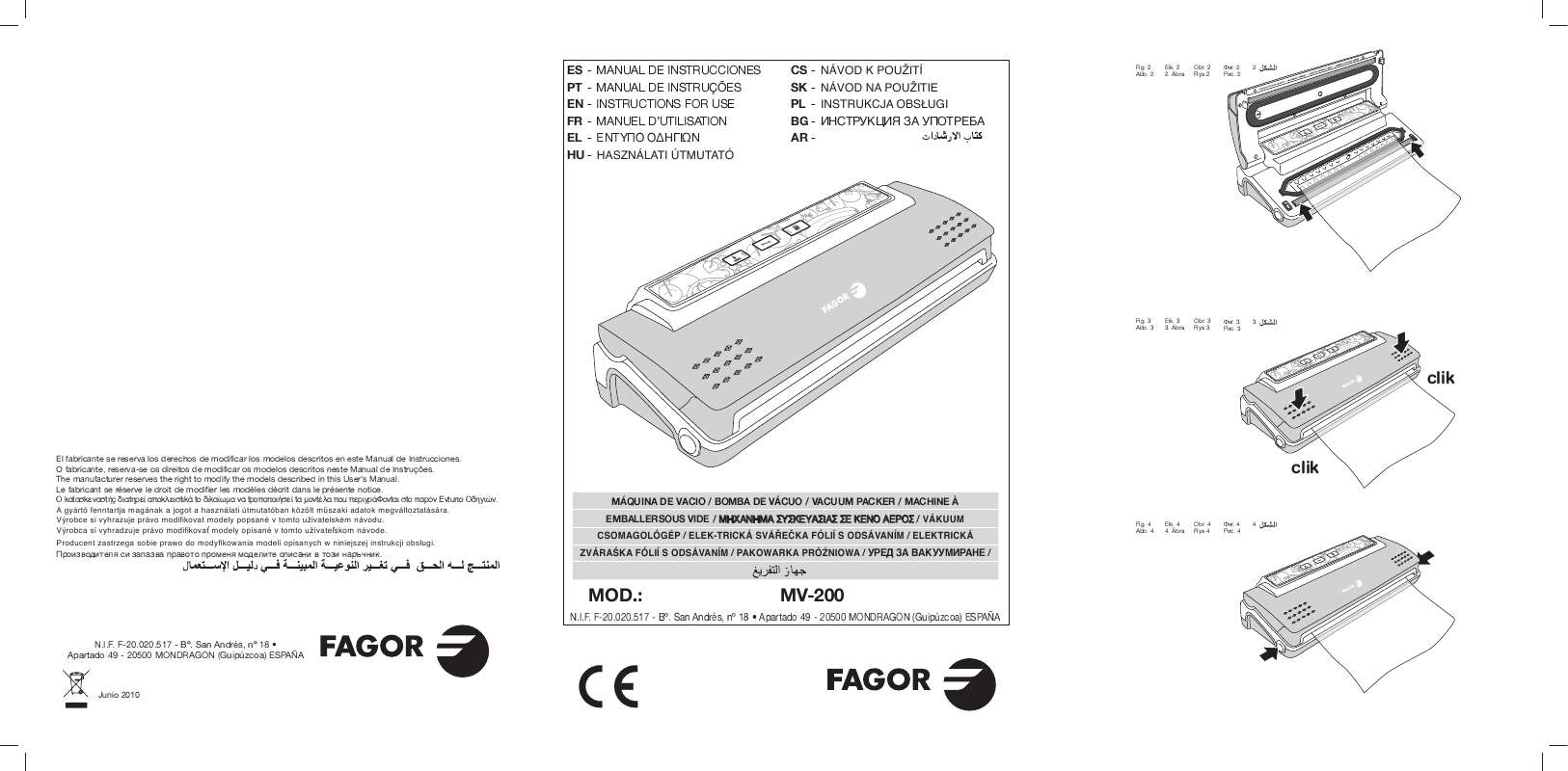 Guide utilisation  FAGOR MV-200  de la marque FAGOR