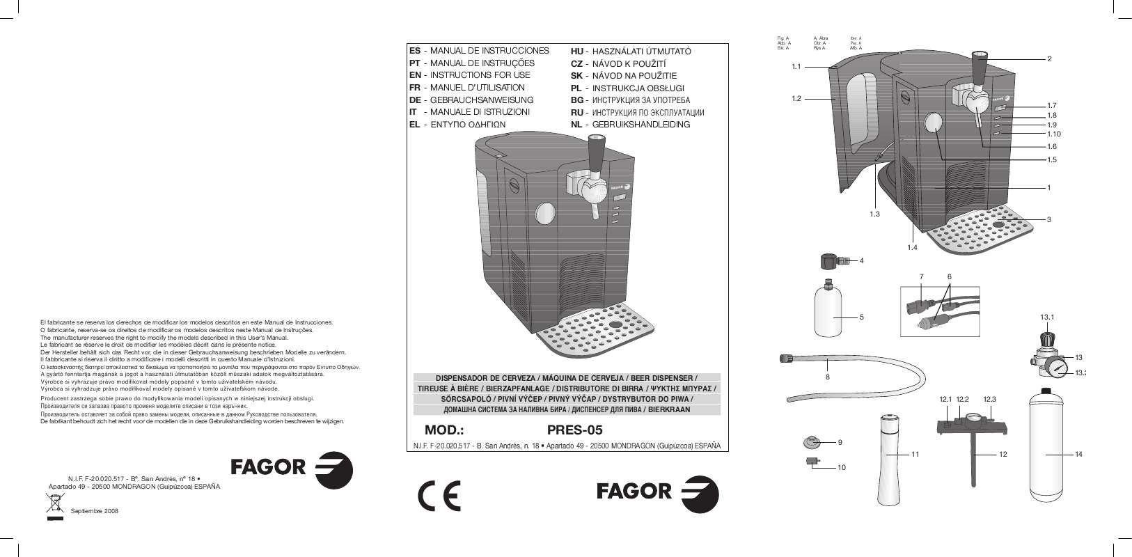 Guide utilisation FAGOR PRES-05  de la marque FAGOR