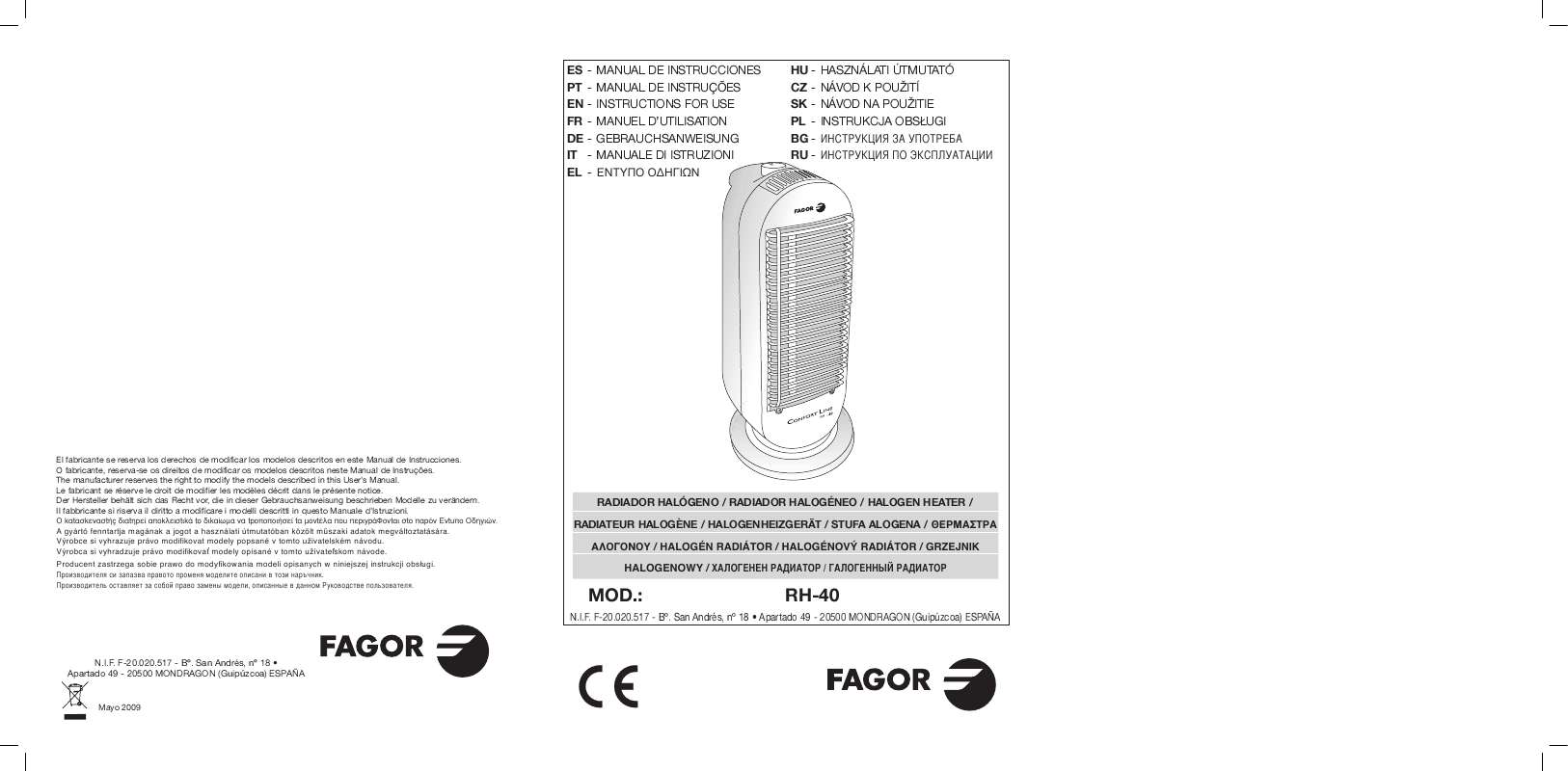 Guide utilisation  FAGOR RH-40  de la marque FAGOR