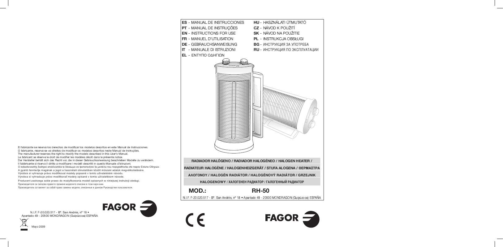 Guide utilisation  FAGOR RH-50  de la marque FAGOR