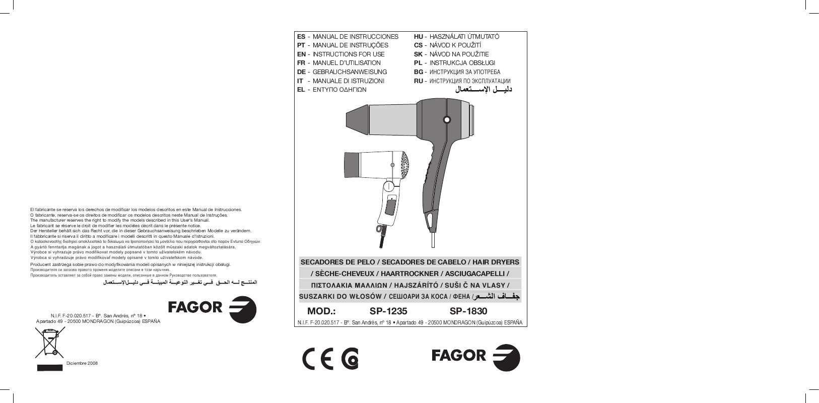 Guide utilisation  FAGOR SP-1235  de la marque FAGOR