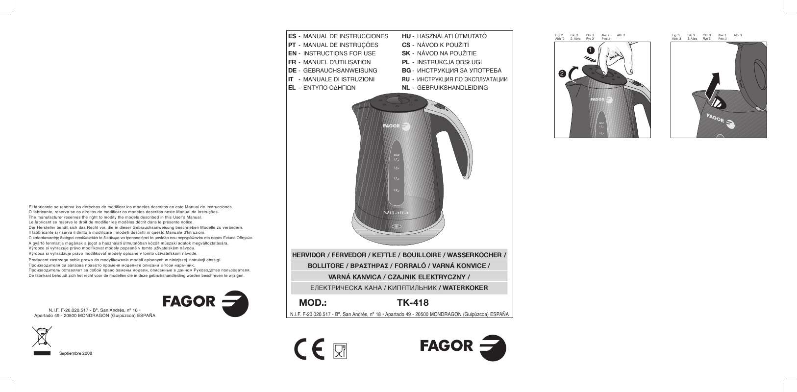 Guide utilisation  FAGOR TK-418  de la marque FAGOR