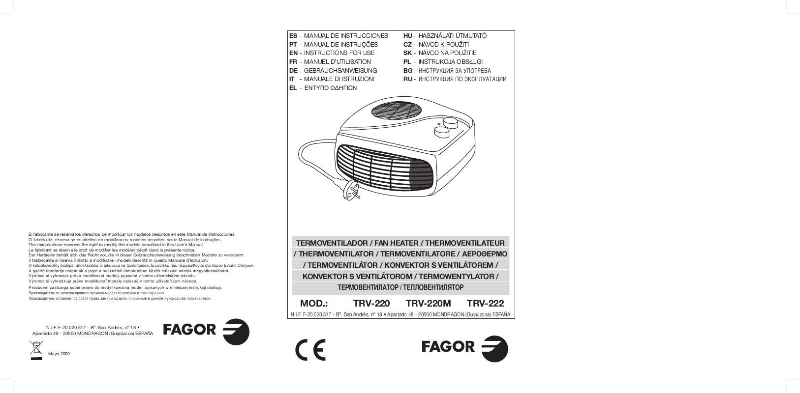 Guide utilisation  FAGOR TRV-222  de la marque FAGOR