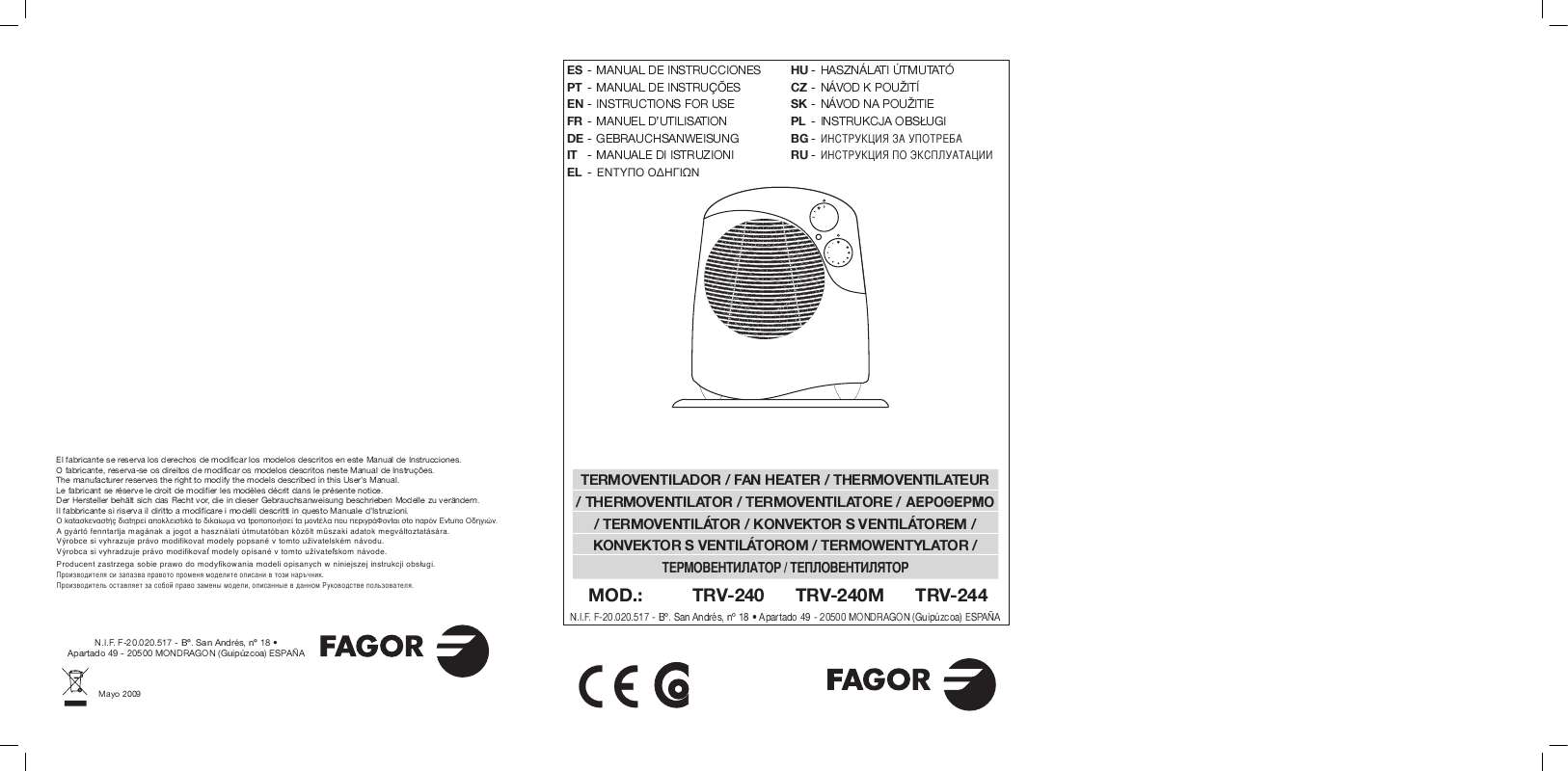 Guide utilisation  FAGOR TRV-240M  de la marque FAGOR