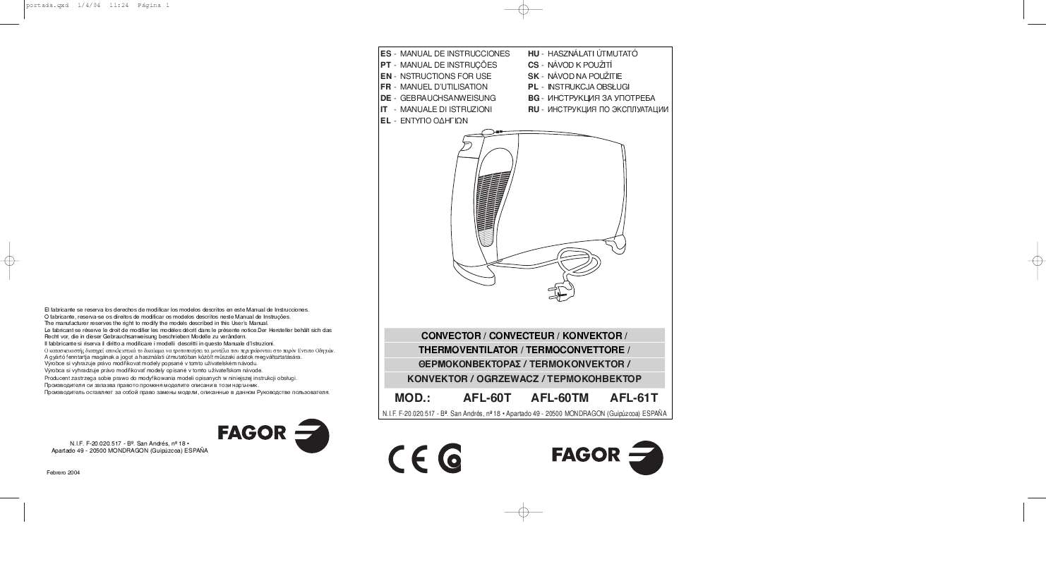 Guide utilisation  FAGOR AFL-60T  de la marque FAGOR