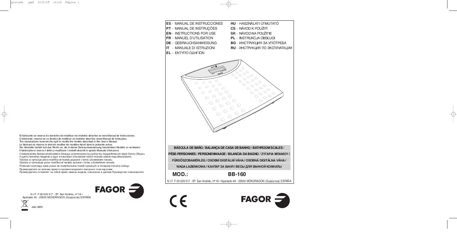 Guide utilisation  FAGOR BB-160  de la marque FAGOR
