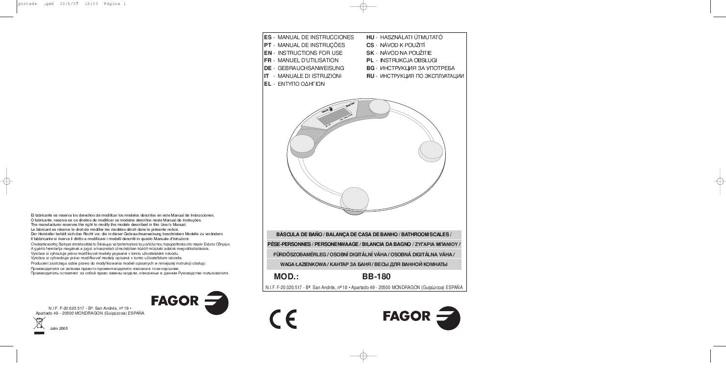 Guide utilisation  FAGOR BB-180  de la marque FAGOR