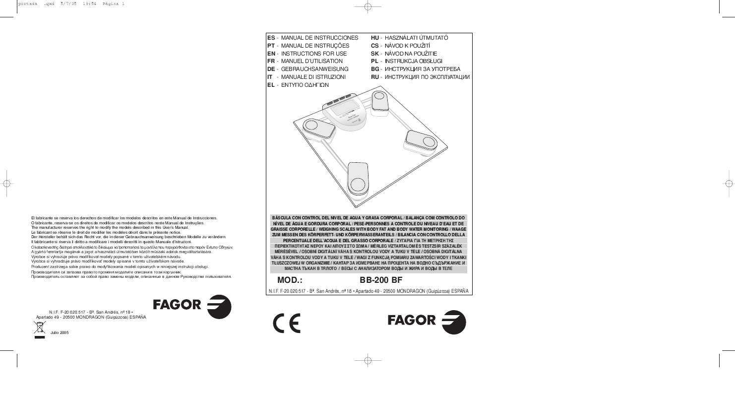 Guide utilisation  FAGOR BB-200 BF  de la marque FAGOR