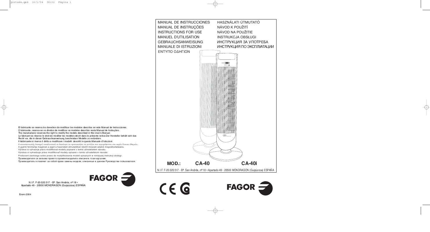 Guide utilisation  FAGOR CA-40  de la marque FAGOR