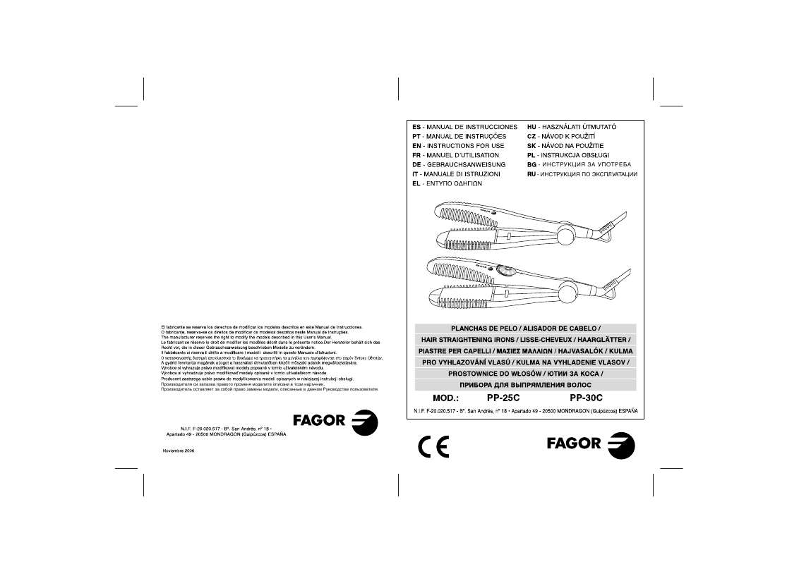Guide utilisation  FAGOR PP-25C  de la marque FAGOR
