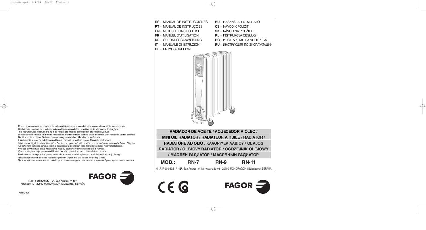 Guide utilisation  FAGOR RN-9  de la marque FAGOR
