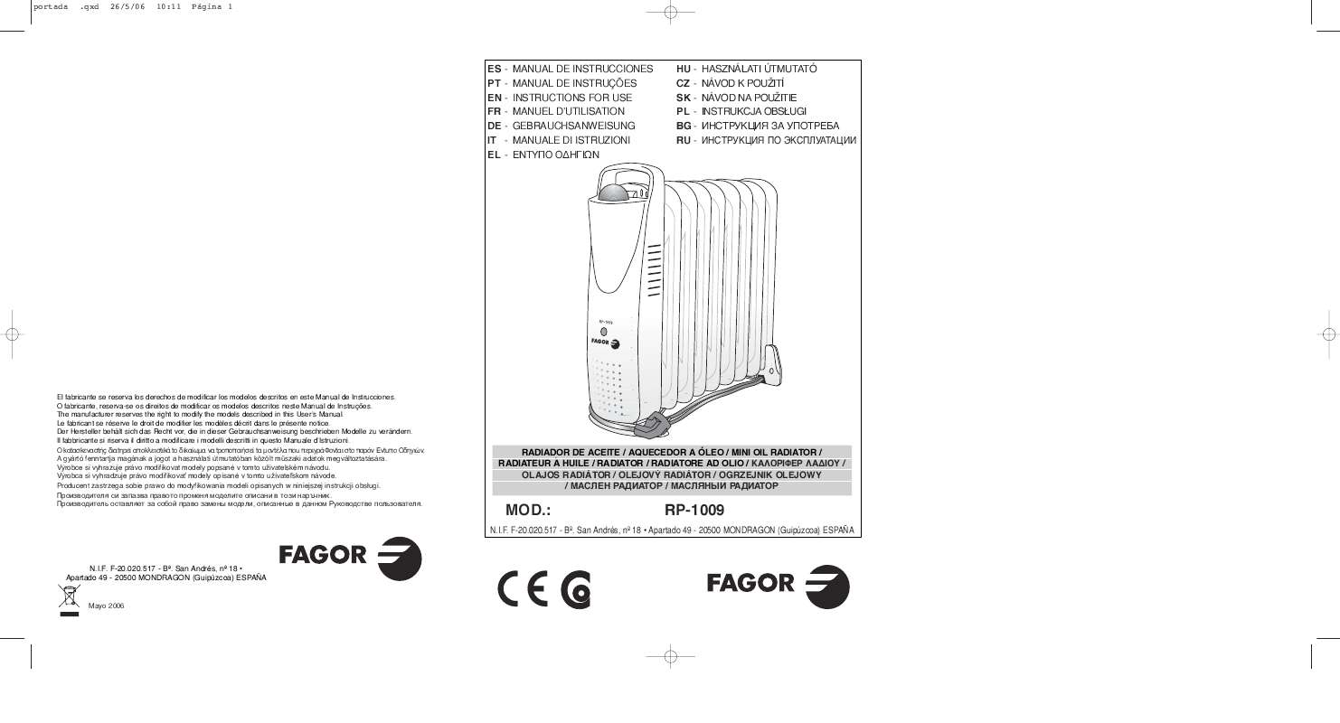 Guide utilisation  FAGOR RP-1009  de la marque FAGOR