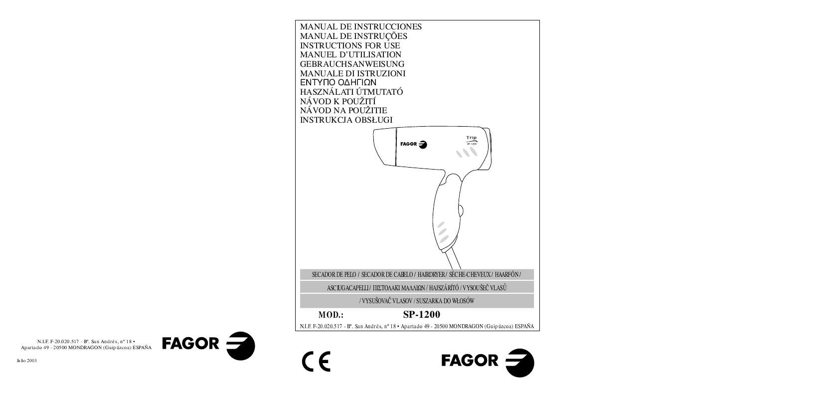 Guide utilisation  FAGOR SP-1200  de la marque FAGOR