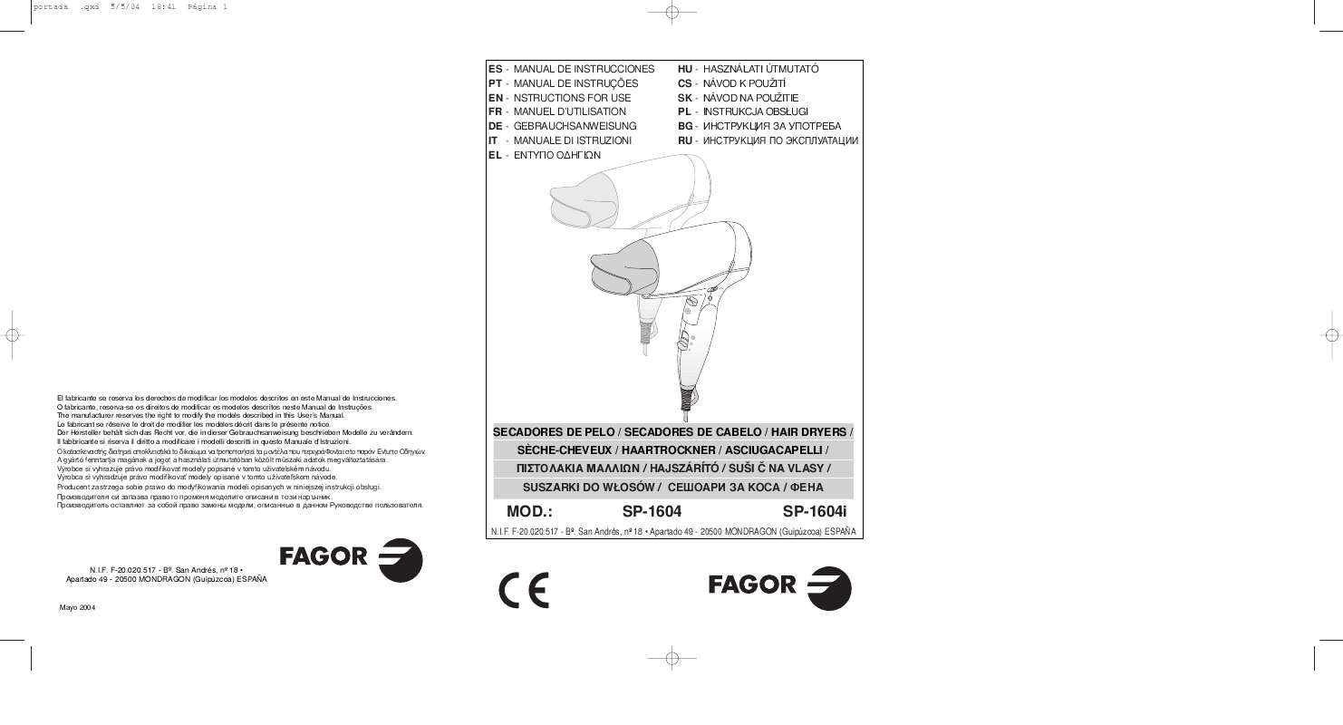 Guide utilisation  FAGOR SP-1604  de la marque FAGOR