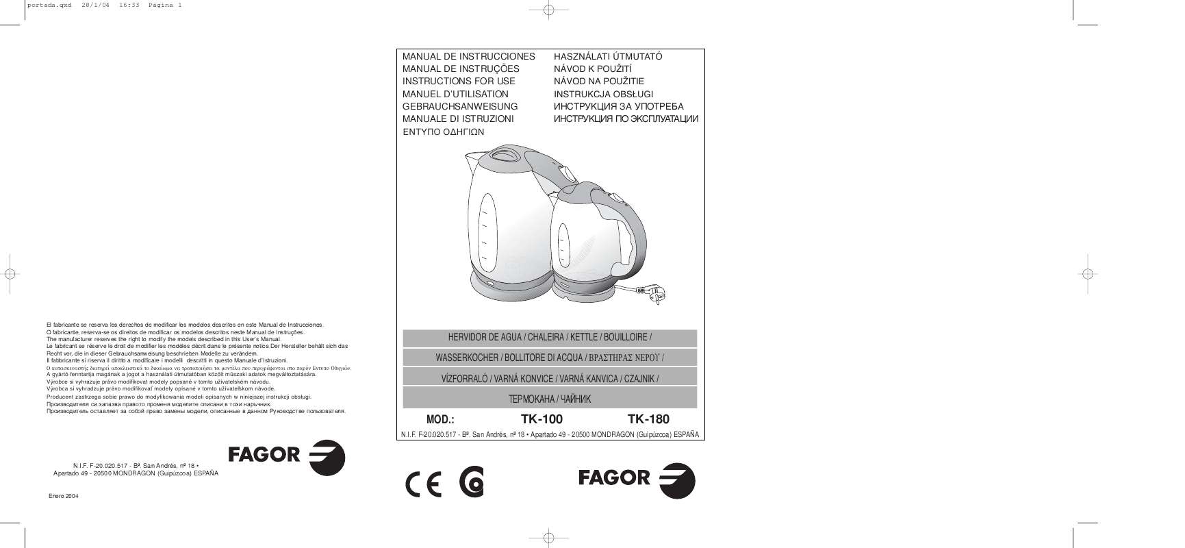 Guide utilisation  FAGOR TK-100  de la marque FAGOR