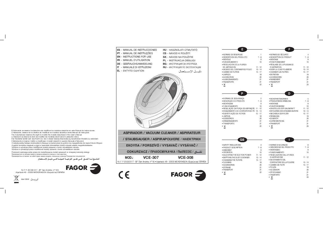Guide utilisation  FAGOR VCE-307  de la marque FAGOR