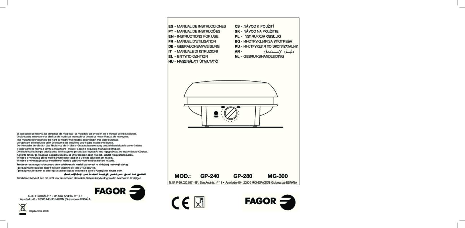 Guide utilisation FAGOR MG 300 MULTIGRIL & PIZZA  de la marque FAGOR