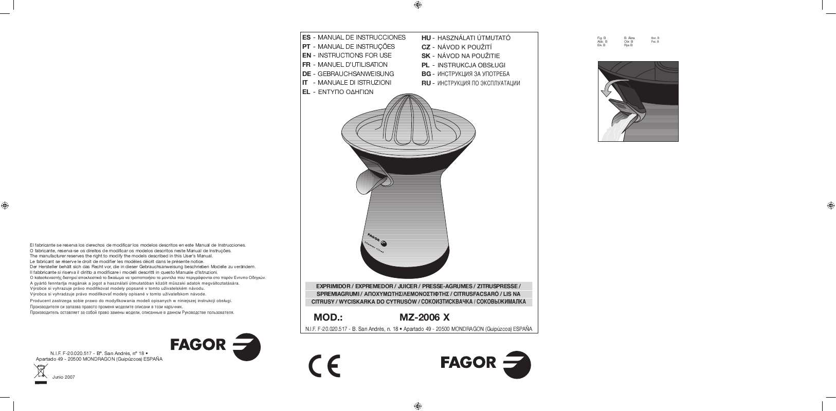 Guide utilisation FAGOR MZ-2006X  de la marque FAGOR