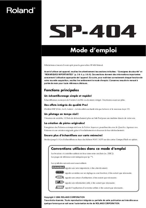 Guide utilisation  ROLAND SP404  de la marque ROLAND