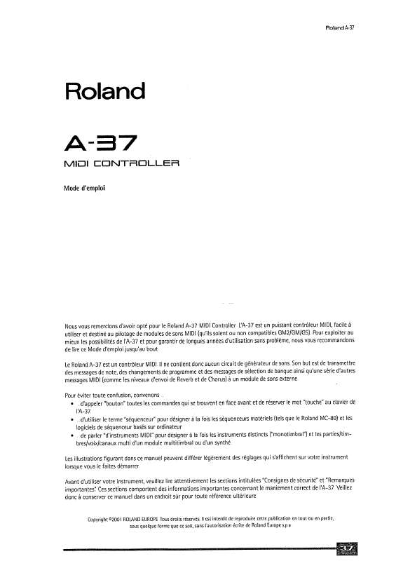 Guide utilisation  ROLAND A-37  de la marque ROLAND
