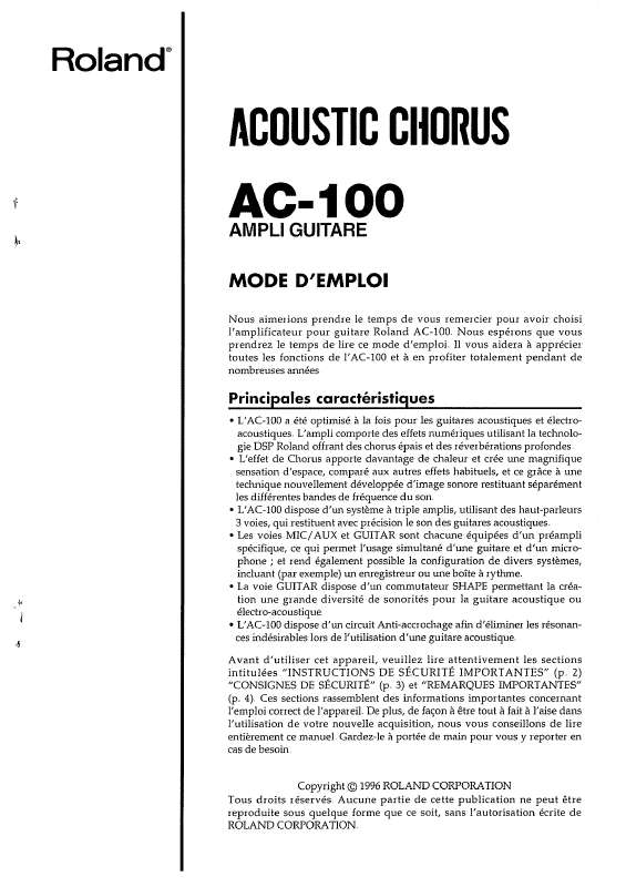 Guide utilisation  ROLAND AC-100  de la marque ROLAND