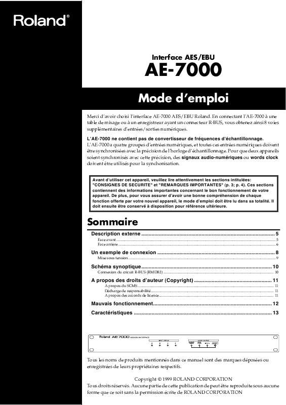 Guide utilisation  ROLAND AE-7000  de la marque ROLAND