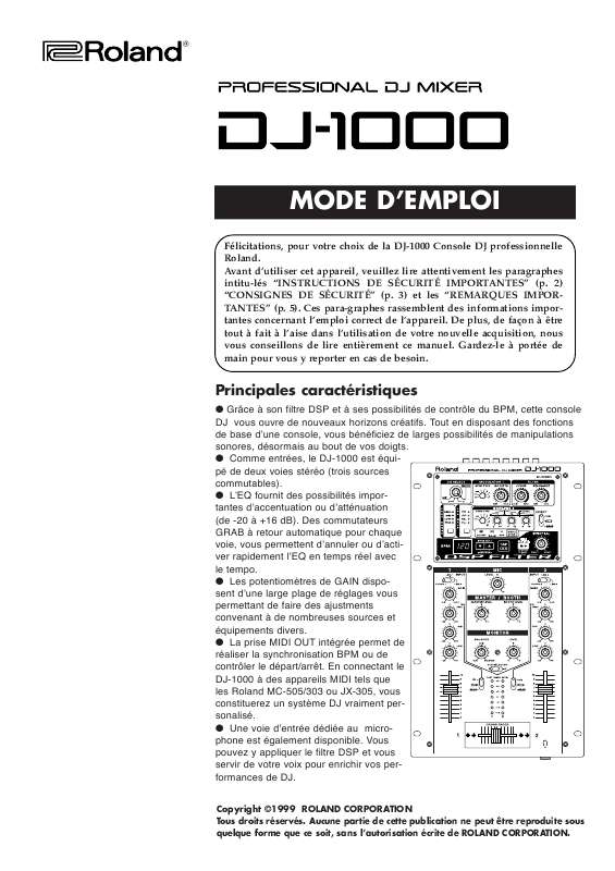 Guide utilisation  ROLAND DJ-1000  de la marque ROLAND