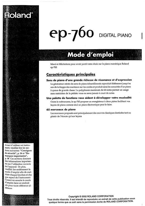 Guide utilisation  ROLAND EP-760  de la marque ROLAND