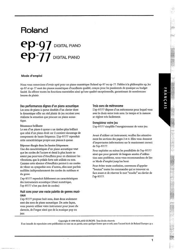 Guide utilisation  ROLAND EP-77  de la marque ROLAND