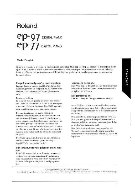 Guide utilisation  ROLAND EP-97  de la marque ROLAND