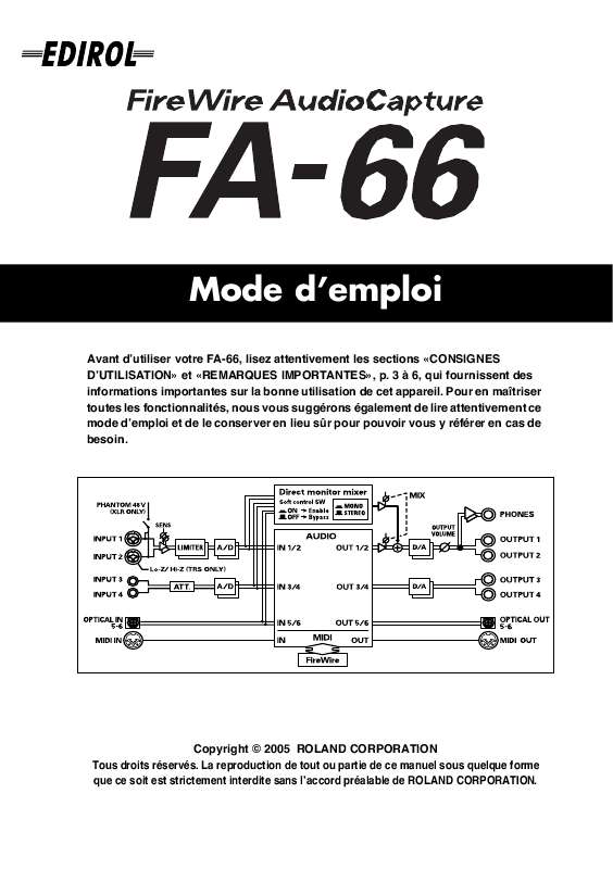 Guide utilisation  ROLAND FA-66  de la marque ROLAND