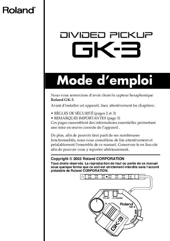 Guide utilisation  ROLAND GK-3  de la marque ROLAND