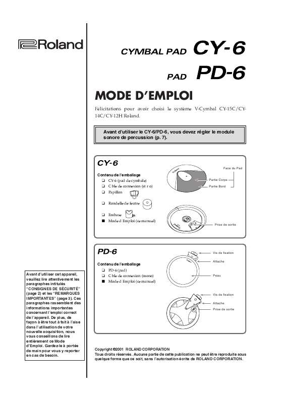 Guide utilisation  ROLAND PD-6  de la marque ROLAND