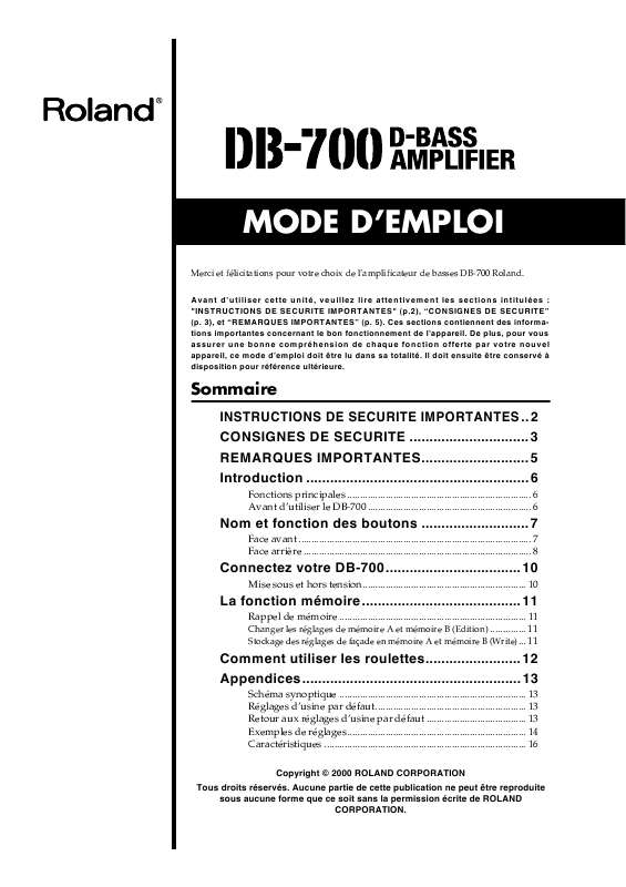 Guide utilisation  ROLAND DB-700  de la marque ROLAND
