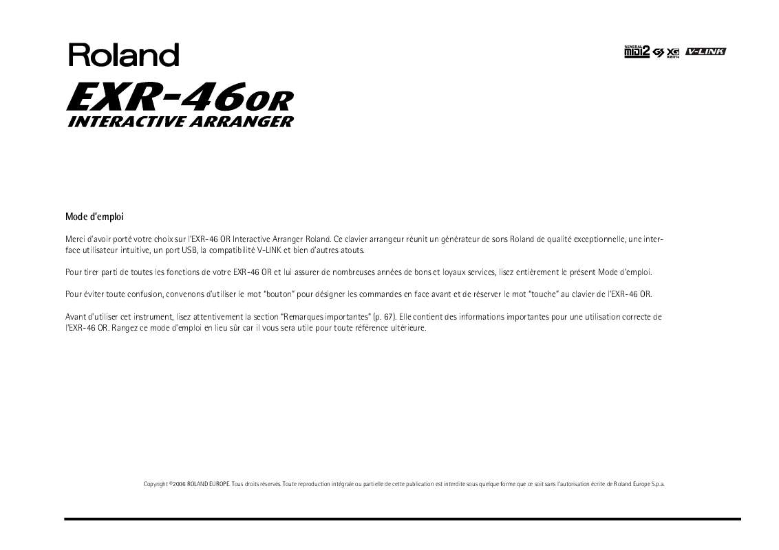 Guide utilisation  ROLAND EXR-46 OR  de la marque ROLAND