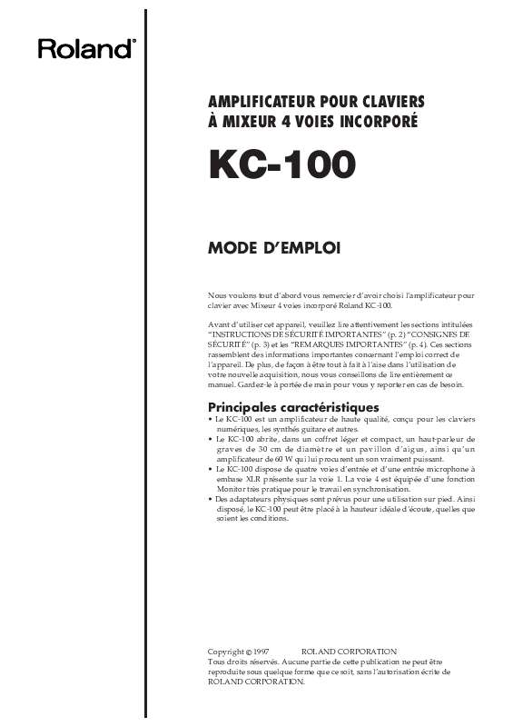 Guide utilisation  ROLAND KC-100  de la marque ROLAND
