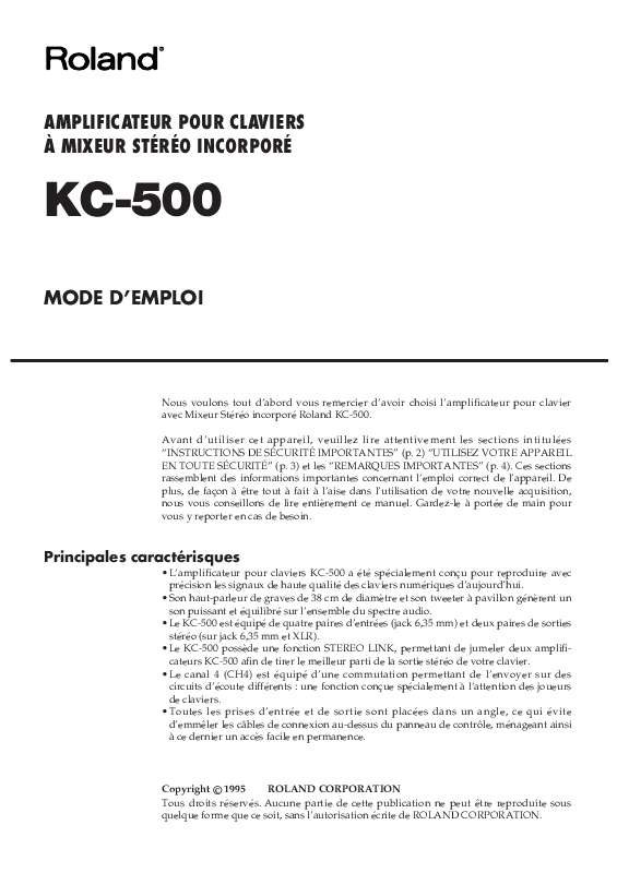 Guide utilisation  ROLAND KC-500  de la marque ROLAND