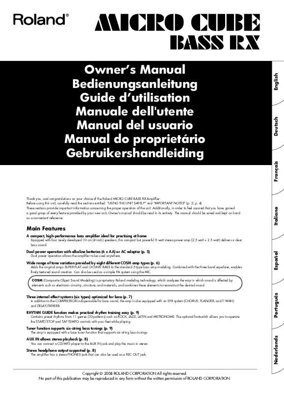 Guide utilisation  ROLAND MICRO CUBE BASS RX  de la marque ROLAND