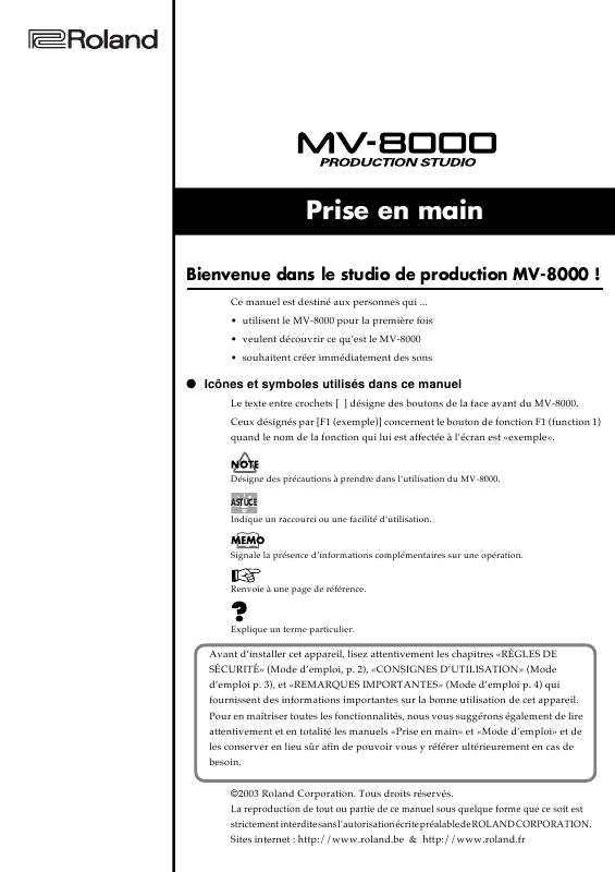 Guide utilisation  ROLAND MV-8000  de la marque ROLAND