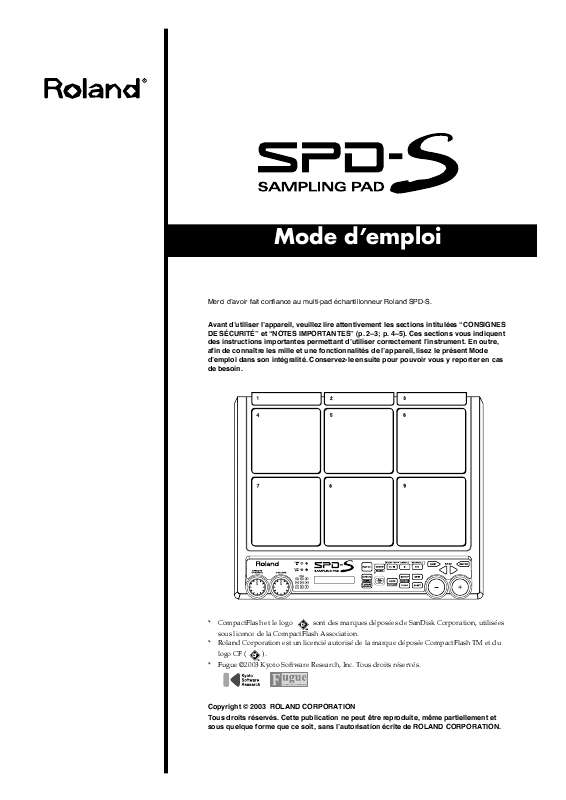 Guide utilisation  ROLAND SPD-S  de la marque ROLAND