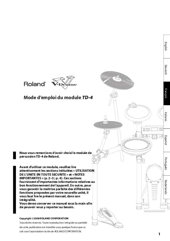Guide utilisation  ROLAND TD-4  de la marque ROLAND