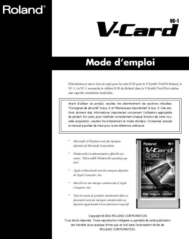 Guide utilisation  ROLAND V-CARD  de la marque ROLAND